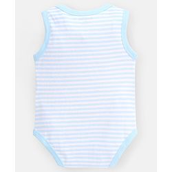 Bonfino 100% Cotton  Sleeveless Onesies Beefeaters Print pack of 3 - Ivory Peach & Blue