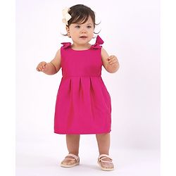 Bonfino Woven Sleeveless Party Dress with Bow Detailing - Magenta