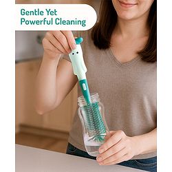 Bonfino Bottle & Nipple Cleaning Brushes with Elephant Detailing - Green| Straw Brush| Scratch Resistant| Silicone & Sponge Heads| BPA Free & Non-toxic| Easygrip Handle| Bottles, Sippers, Teats, Straw