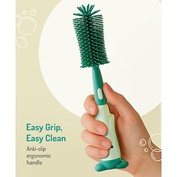 Bonfino Bottle & Nipple Cleaning Brushes with Elephant Detailing - Green| Straw Brush| Scratch Resistant| Silicone & Sponge Heads| BPA Free & Non-toxic| Easygrip Handle| Bottles, Sippers, Teats, Straw