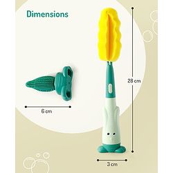 Bonfino Bottle & Nipple Cleaning Brushes with Elephant Detailing - Green| Straw Brush| Scratch Resistant| Silicone & Sponge Heads| BPA Free & Non-toxic| Easygrip Handle| Bottles, Sippers, Teats, Straw