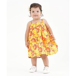 Bonfino Viscose Singlet Frock Floral Print - Orange