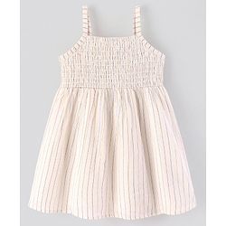 Bonfino 90% Cotton 8% Viscose 2% Mettalised Fibre Singlet Frock With Lurex Stripes - OffWhite