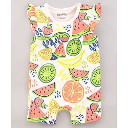 Bonfino 100% Cotton Knit Frill Sleeves Rompers Fruits & Polka Dots Print Pack of 3 - Multicolour