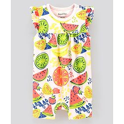 Bonfino 100% Cotton Knit Frill Sleeves Rompers Fruits & Polka Dots Print Pack of 3 - Multicolour