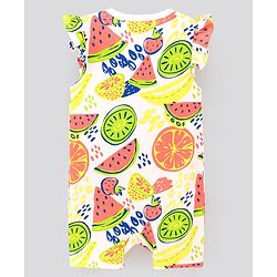 Bonfino 100% Cotton Knit Frill Sleeves Rompers Fruits & Polka Dots Print Pack of 3 - Multicolour