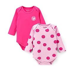 Bonfino 100% Cotton Interlock Full Sleeves Onesie Polka Dot Print Pack Of 2 - Pink