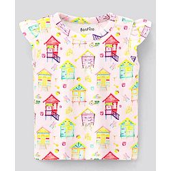 Bonfino 100% Cotton Interlock Fabric Half Sleeves Text & House Printed T-Shirt Pack Of 2 - Pink & Red