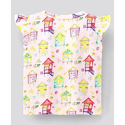 Bonfino 100% Cotton Interlock Fabric Half Sleeves Text & House Printed T-Shirt Pack Of 2 - Pink & Red