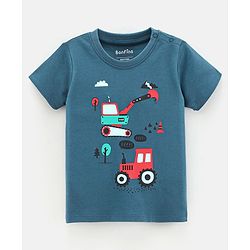 Bonfino 100% Cotton Half Sleeves Construction Vehicle Printed T-Shirt - Blue