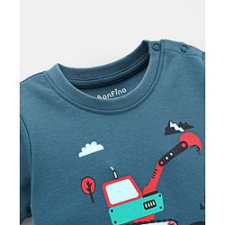 Bonfino 100% Cotton Half Sleeves Construction Vehicle Printed T-Shirt - Blue