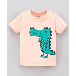 Bonfino 100% Cotton Half Sleeves T-Shirt Dino Print - Peach