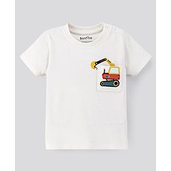 Bonfino 100% Cotton Half Sleeves Construction Vehicle Embroidery T-Shirts & Bottoms Set - White & Blue