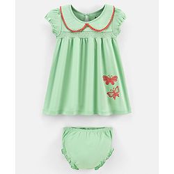 Bonfino Flutter Sleeves Frock With Butterfly Print & Bloomer - Green