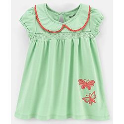 Bonfino Flutter Sleeves Frock With Butterfly Print & Bloomer - Green