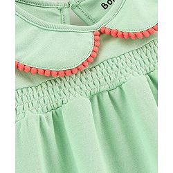 Bonfino Flutter Sleeves Frock With Butterfly Print & Bloomer - Green