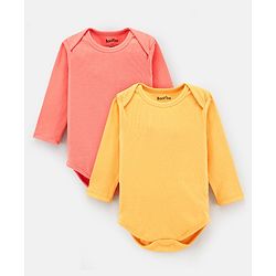 Bonfino 100% Cotton Interlock Full Sleeves Solid Colour Onesies Pack of 2 - Yellow & Pink