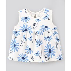 Bonfino Cotton Sleeveless Top Floral Print Pack of 2 - Off White & Blue