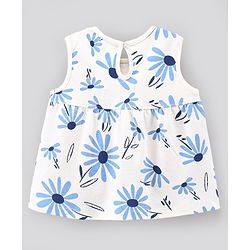 Bonfino Cotton Sleeveless Top Floral Print Pack of 2 - Off White & Blue
