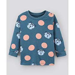 Bonfino 100% Cotton Knit Full Sleeves Night Suit Tiger Print Pack of 3- White Blue & Light Blue