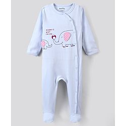 Bonfino 100% Cotton Full Sleeves Sleep Suits Elephant Print Pack of 2 - Blue & White