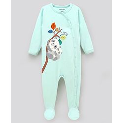 Bonfino 100% Cotton Knit Full Sleeves Sleep Suits Panda Print & Patch Work Pack of 2 - Peach & Blue