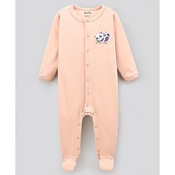 Bonfino 100% Cotton Knit Full Sleeves Sleep Suits Panda Print & Patch Work Pack of 2 - Peach & Blue