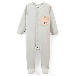 Bonfino 100% Cotton Knit Full Sleeves Sleep Suits Pack of 3 Teddy & Stars Print - Grey & White