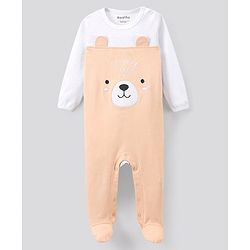 Bonfino 100% Cotton Knit Full Sleeves Sleep Suits Pack of 3 Teddy & Stars Print - Grey & White