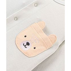 Bonfino 100% Cotton Knit Full Sleeves Sleep Suits Pack of 3 Teddy & Stars Print - Grey & White