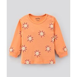 Bonfino 100% Cotton Full Sleeves Night Suit Sun & Rainbow Print Pack of 3- Orange & Peach