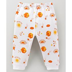 Bonfino 100% Cotton Full Sleeves Night Suit Sun & Rainbow Print Pack of 3- Orange & Peach