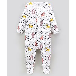 Bonfino 100% Cotton Full Sleeves Animal Print Sleep Suits Pack of 2 - Peach & White