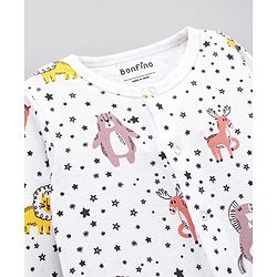 Bonfino 100% Cotton Full Sleeves Animal Print Sleep Suits Pack of 2 - Peach & White