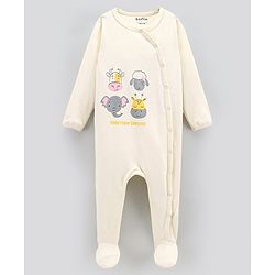 Bonfino 100% Cotton Full Sleeves Sleep Suits Animal Print Pack of 2 - Off White