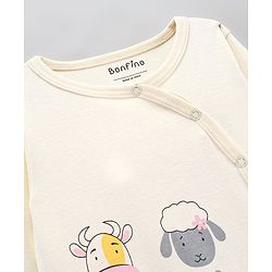 Bonfino 100% Cotton Full Sleeves Sleep Suits Animal Print Pack of 2 - Off White