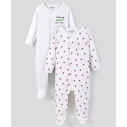 Bonfino 100% Cotton Full Sleeves Sleep Suits Fruits Print Pack of 2 - White & Offwhite