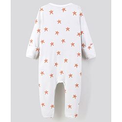 Bonfino 100% Cotton Knit Full Sleeves Sleep Suits Stars Print Pack of 2 - White & Beige