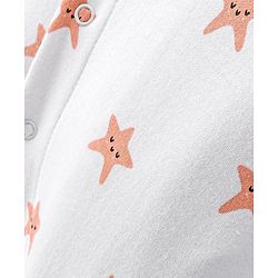 Bonfino 100% Cotton Knit Full Sleeves Sleep Suits Stars Print Pack of 2 - White & Beige
