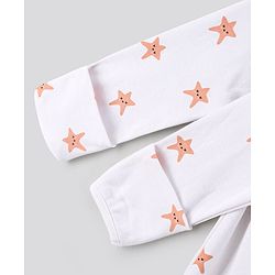 Bonfino 100% Cotton Knit Full Sleeves Sleep Suits Stars Print Pack of 2 - White & Beige
