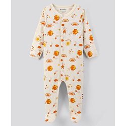 Bonfino 100% Cotton Knit Full Sleeves Sleep Suits Planets Print Pack of 2 - Off White & Beige