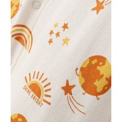 Bonfino 100% Cotton Knit Full Sleeves Sleep Suits Planets Print Pack of 2 - Off White & Beige