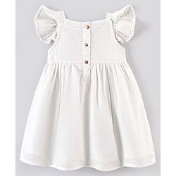 Bonfino Cotton Schiffli Half Sleeves Frock with Embroidery - White