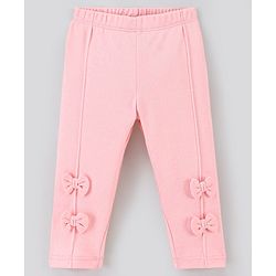Bonfino Sleeveless Embroidered Frock Style Top With Ankle Length Legging with Bow Applique - Pink