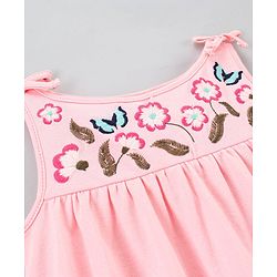 Bonfino Sleeveless Embroidered Frock Style Top With Ankle Length Legging with Bow Applique - Pink