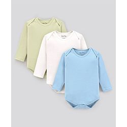 Bonfino 100% Cotton Full Sleeves Solid Onesies Pack of 3 - Blue & White