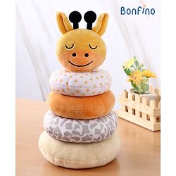 Bonfino 5 Pcs Plush Giraffe Stacking Ring Toy| 4 Rings and 1 Pole Soft Stacking Toy with Fun Giraffe Face on Top| STEM Montessori Learning Toy for 1 - 3 Years Kids| Boost Motor Skills Creativity & Hand Eye Co-ordination| BIS Certified