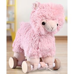 Bonfino Lama Plush Pull Toy |Pull Along Toy with Attached String| Soft Pull Along Toy for Toddlers |Encourage Walking, Develop Hand-Eye Coordination & Motor Skills| Best Birthday Gift - Pink