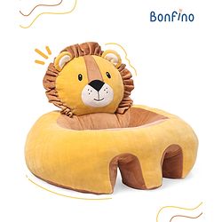 Bonfino Lion Plush Sofa Seater -Yellow & Brown | Comfortable Plush Chair for Toddlers | Soft Cushioned Back Support | Promotes Independent Sitting & Relaxation | Cute Lion Design | BIS Certified