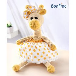 Bonfino 27 cm Premium Handmade Crochet Giraffe Toy for Baby | Stuffed Animal Toy for Newborn | Cute Soft Toy for Toddlers Boys & Girls | Made with 100% Knitted | Cotton | Birthday Gift | Yellow